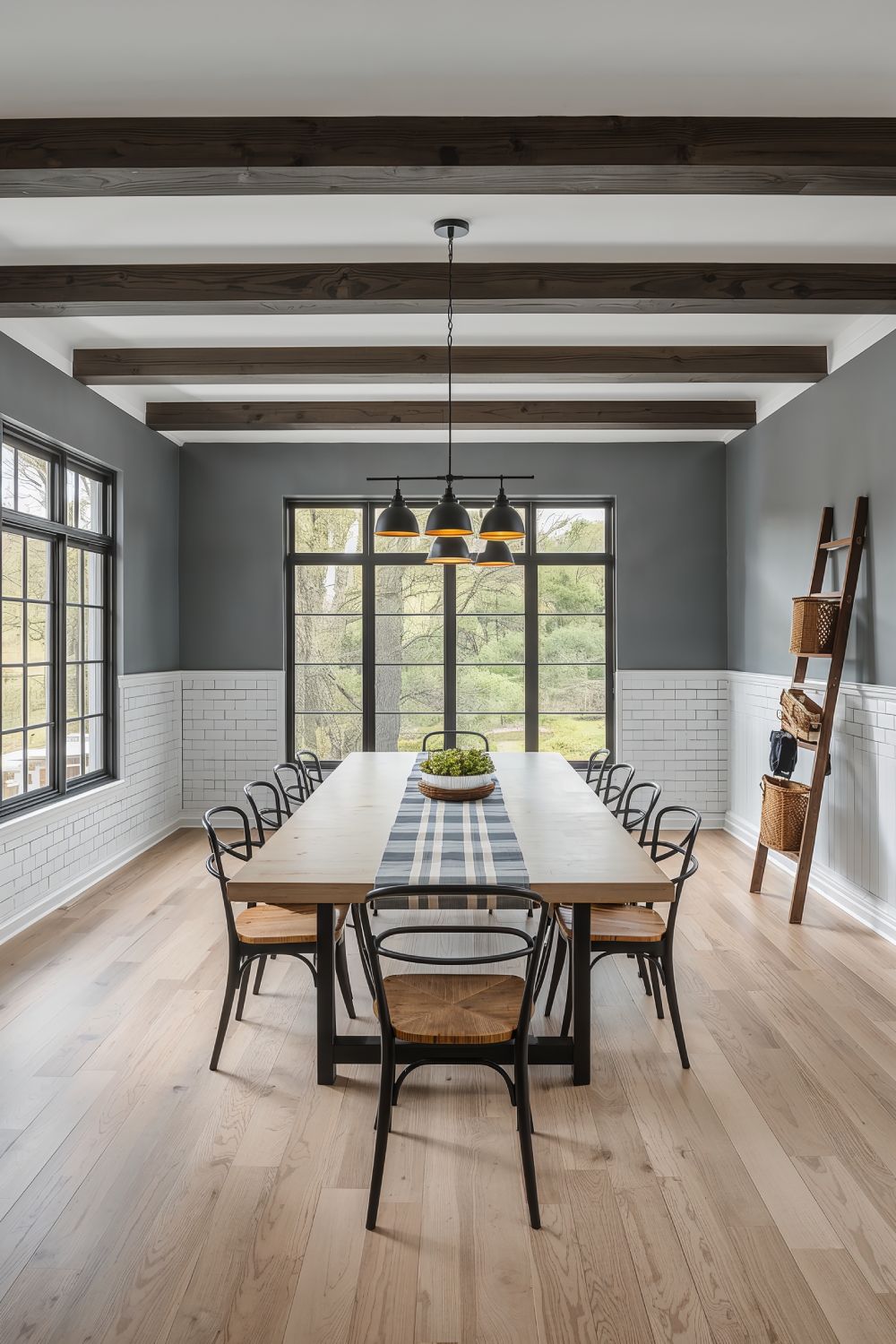 Dark Wood Beam Ceiling Moody Dining Room