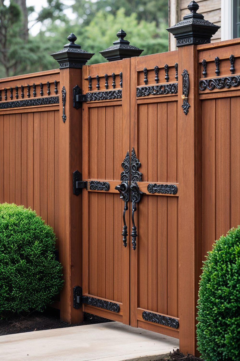 Decorative Wood Privacy Fence With Custom Hardware
