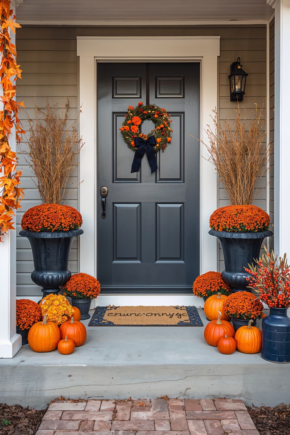 Deep Blue And Orange Fall Porch Decor