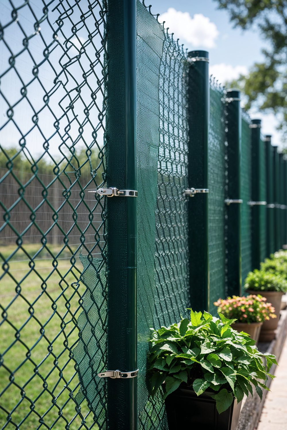 Diagonally Woven Privacy Tape In Chain Link Fence