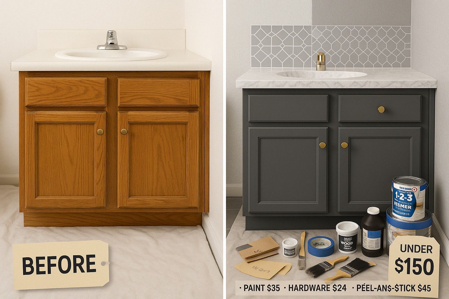 DIY Grey Bathroom Vanity Makeover Before And After