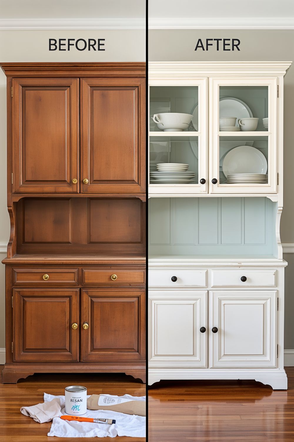 DIY Painted Farmhouse Hutch Makeover Before And After