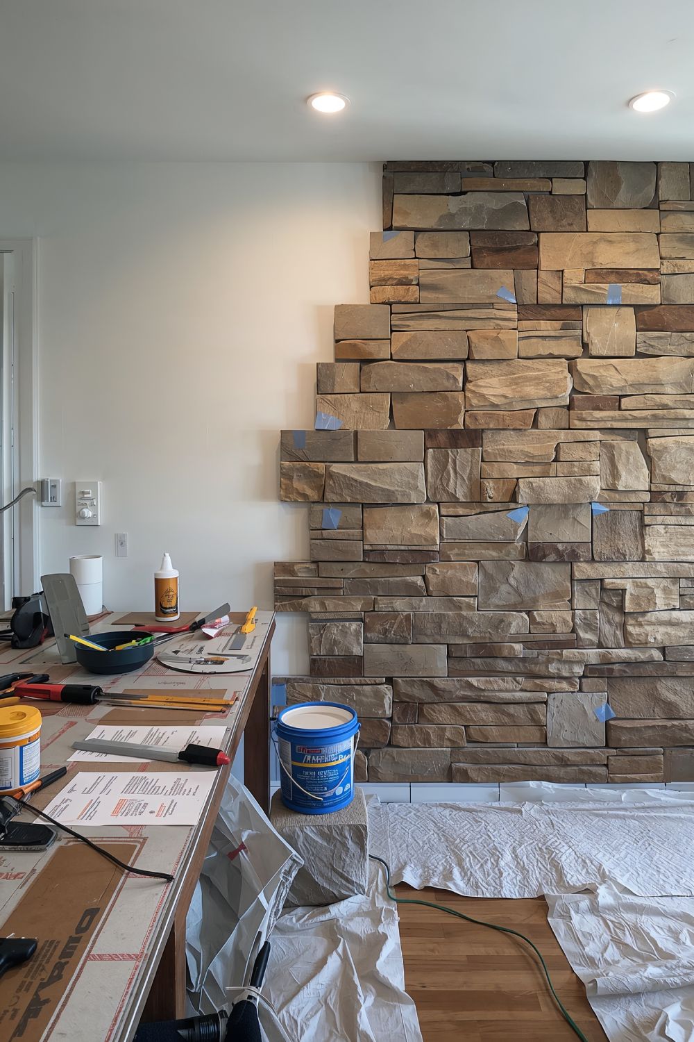 DIY Stone Accent Wall Installation
