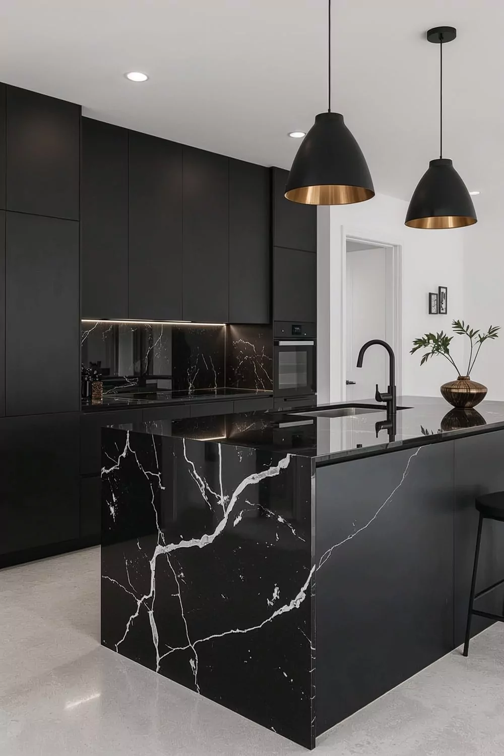 Dramatic Black Countertops Black Cabinets Kitchen