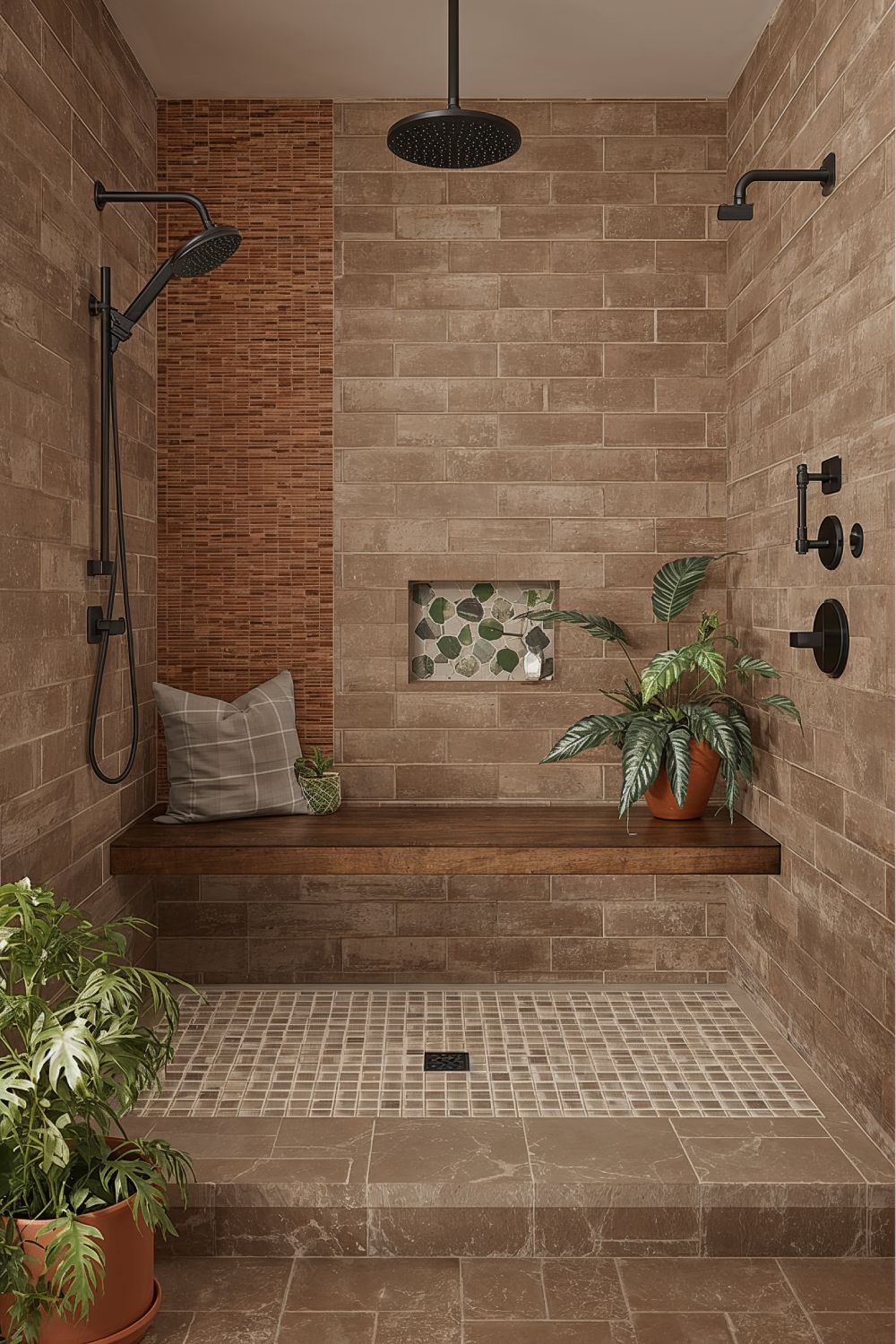 Earth Tone Farmhouse Shower With Mocha Mousse Colors