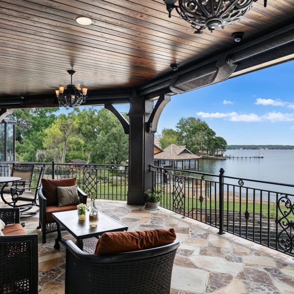 07 elegant covered patio with lake views and cozy seating