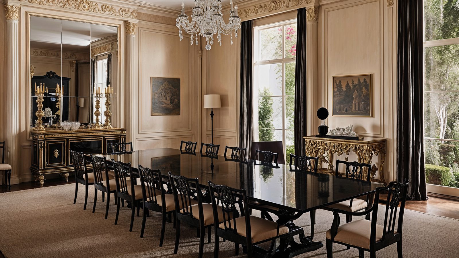 Elegant Dining Room With Crystal Chandeliers And French Neoclass