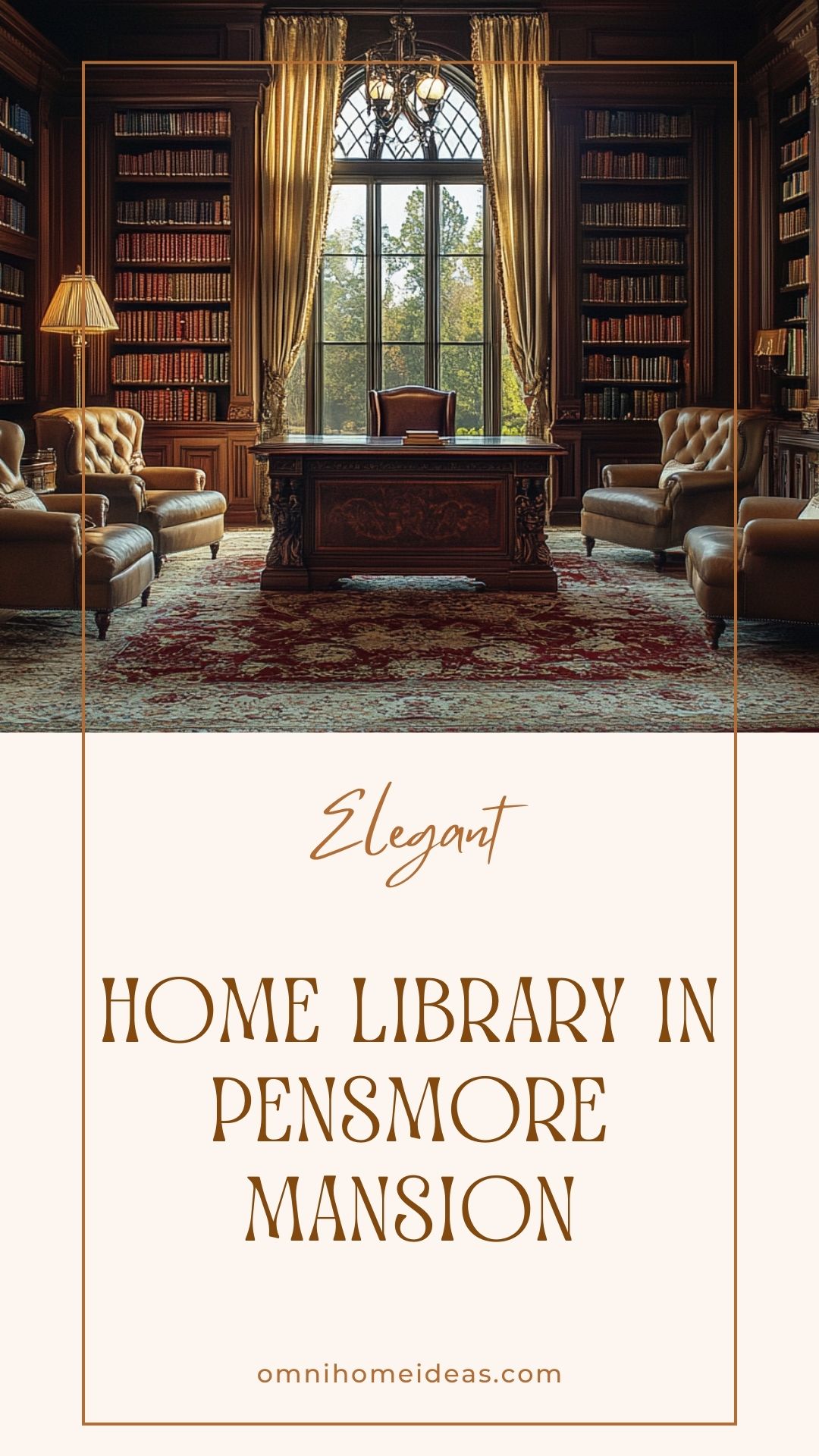 elegant home library in pensmore mansion