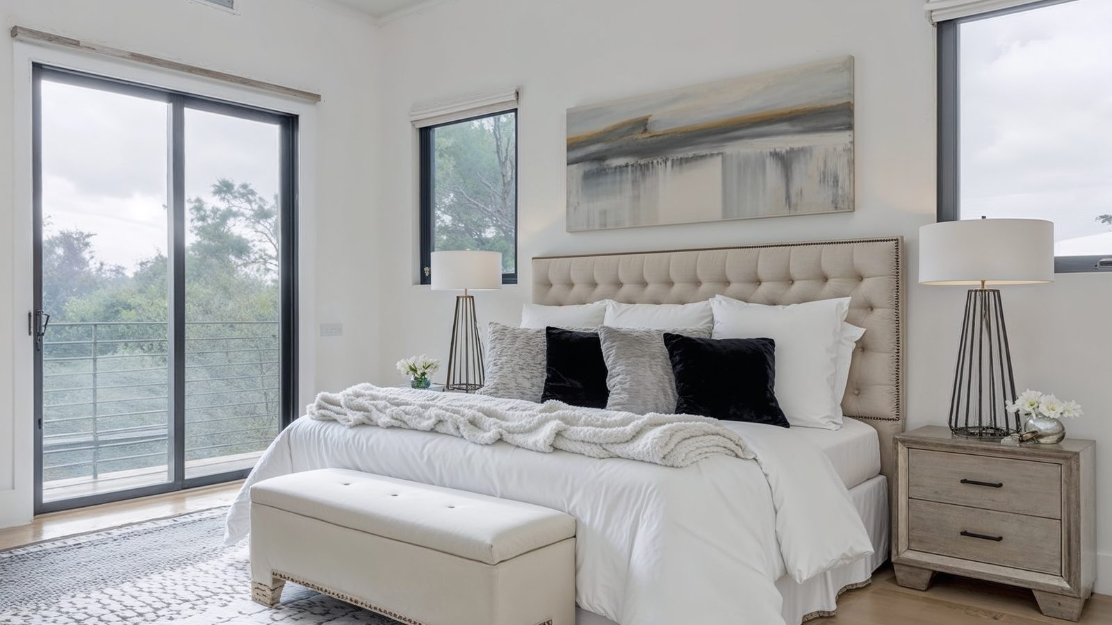 elegant master suite with scenic views