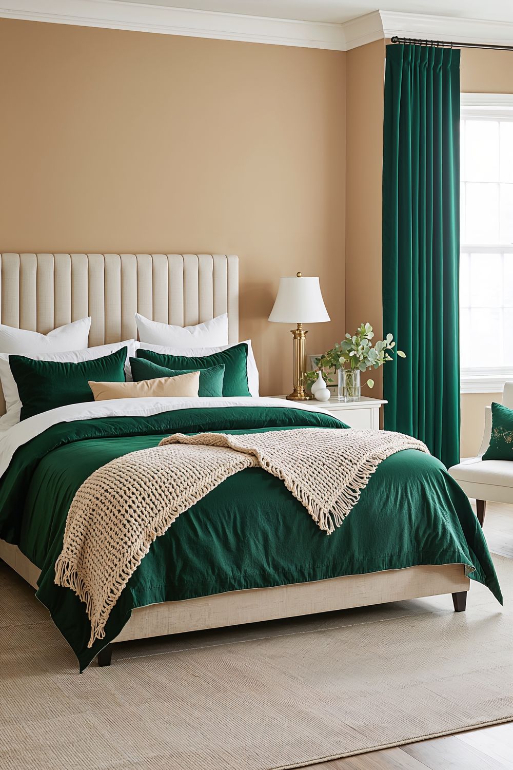 Emerald Green Velvet Bedding With Layered Textures And Pillows