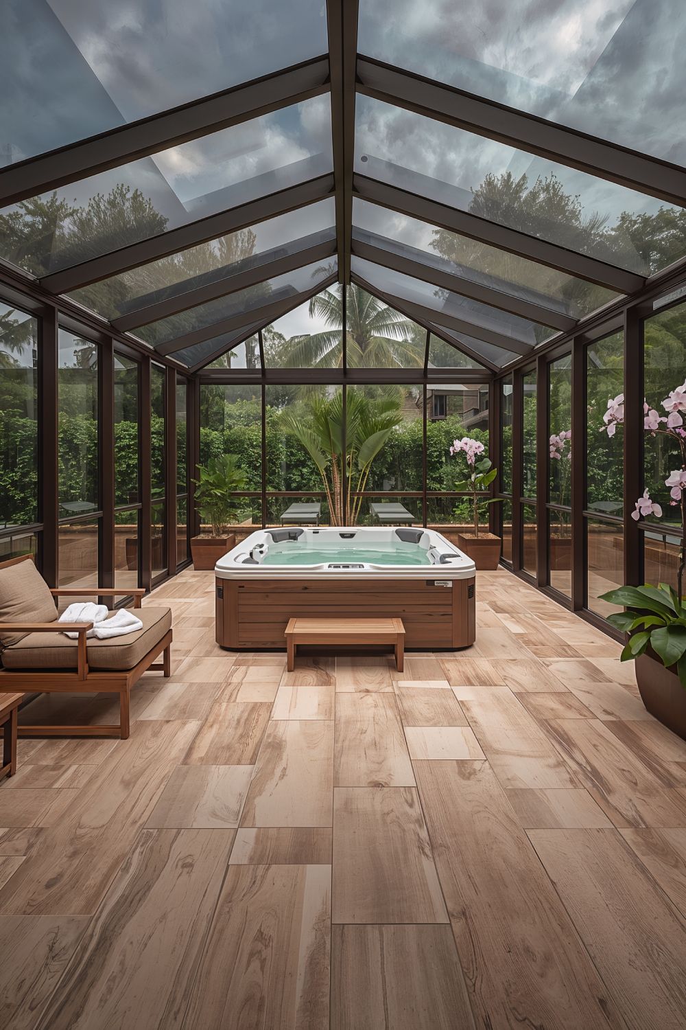 Enclosed Hot Tub Room With Glass Walls And Climate Control
