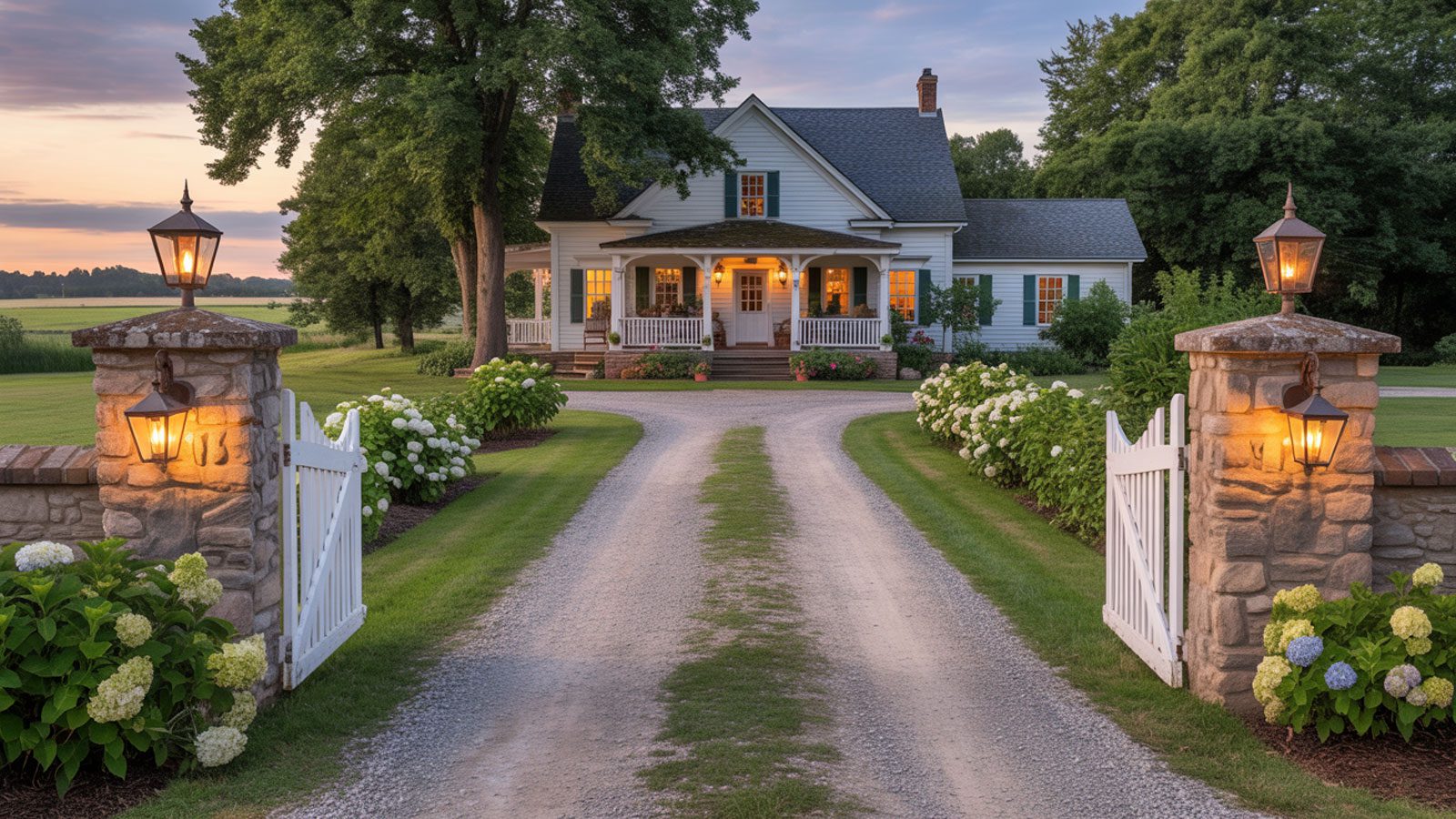 Farmhouse Country Driveway Entrance Ideas