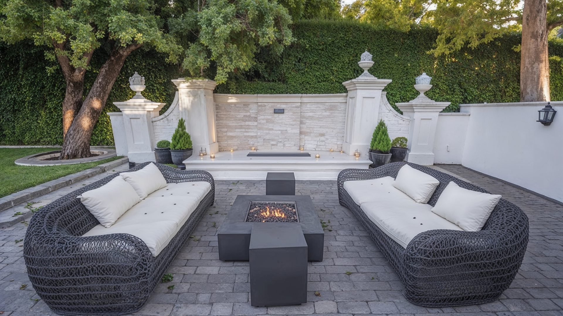 Fire Pit Patio Evening Holmby Hills Luxury Outdoor Entertainme