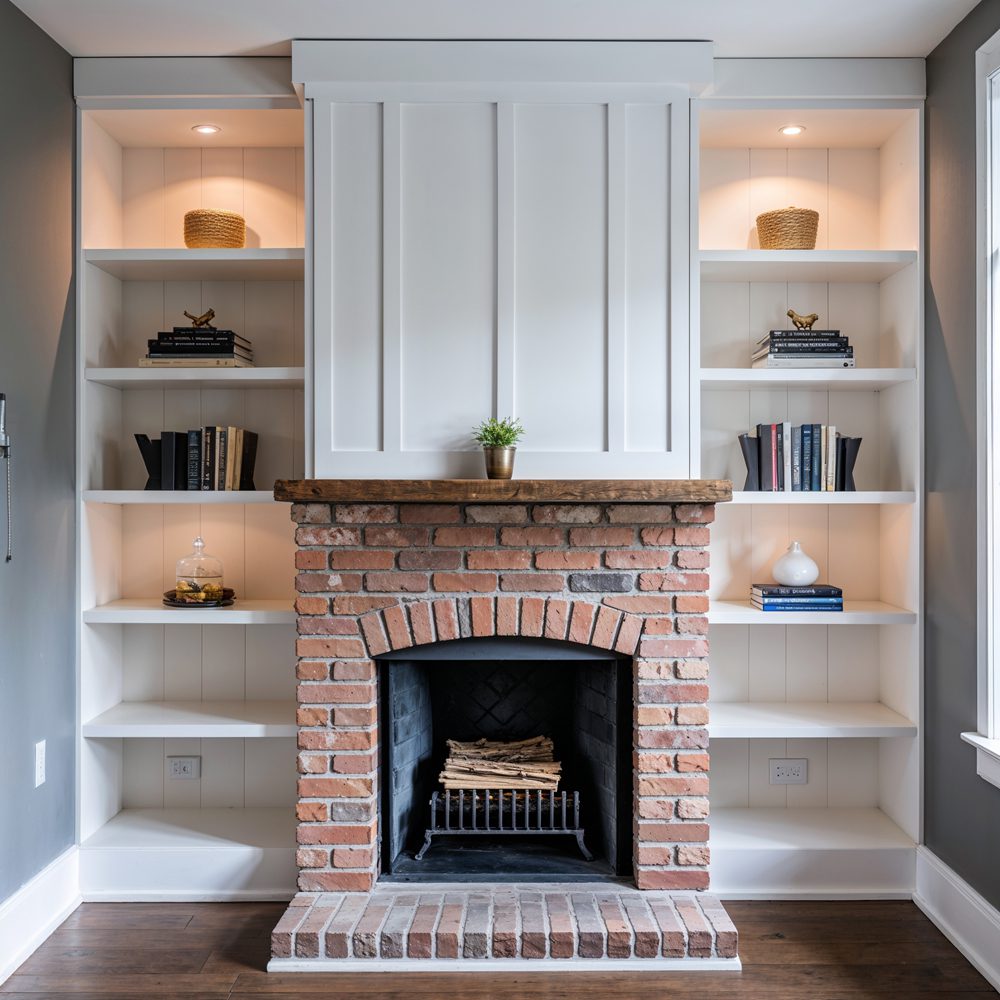 Fireplace built-ins after - custom shelving and storage
