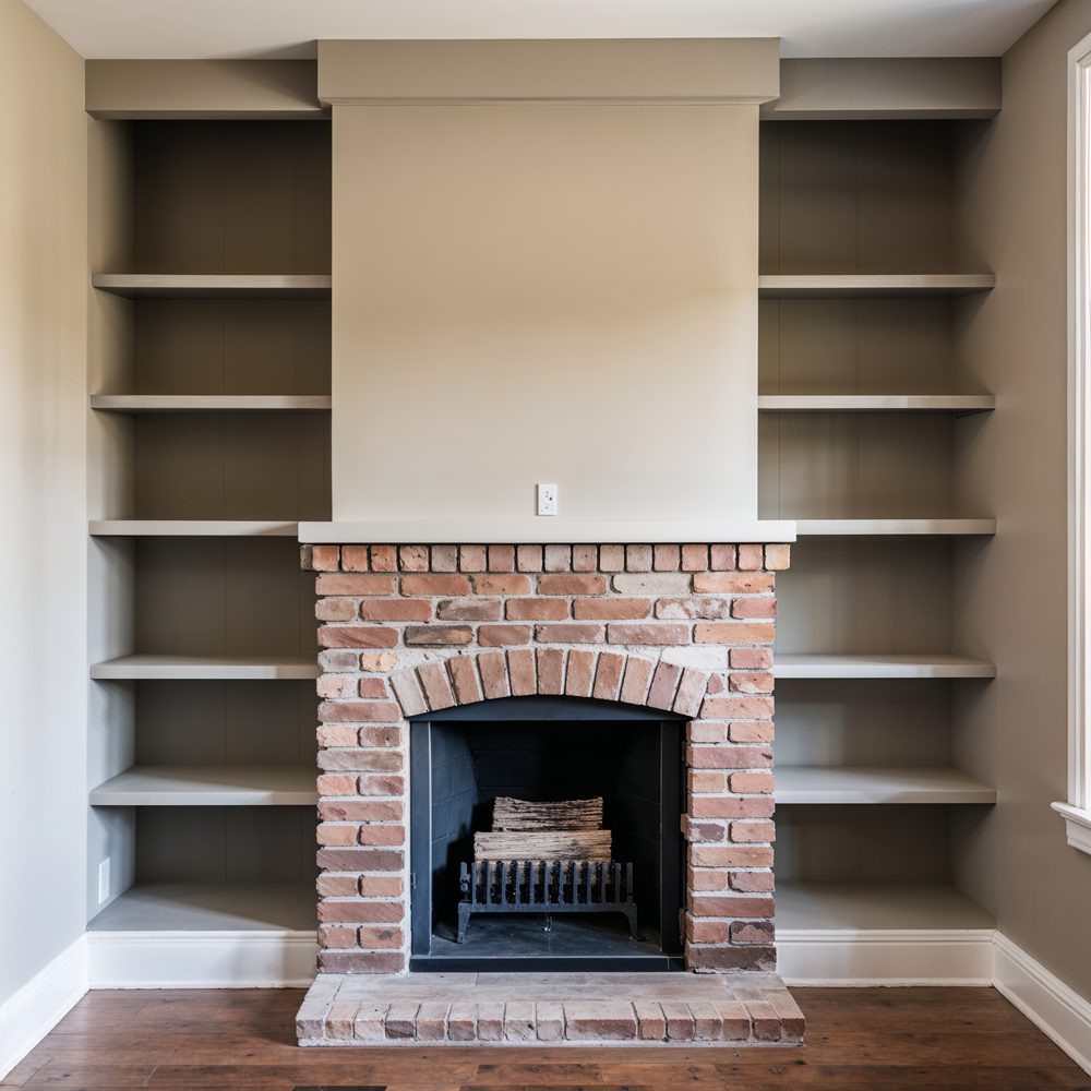 Fireplace built-ins before - empty wall space