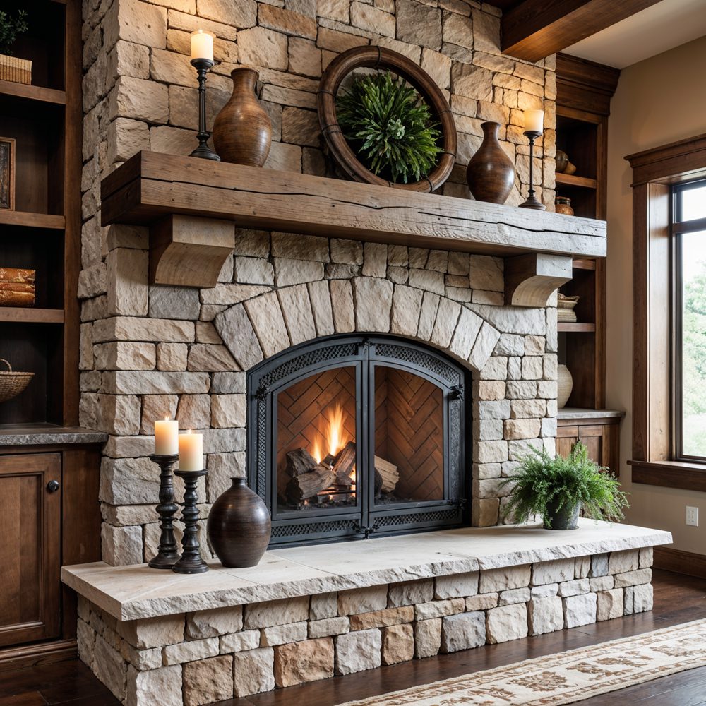 Traditional stone fireplace renovation