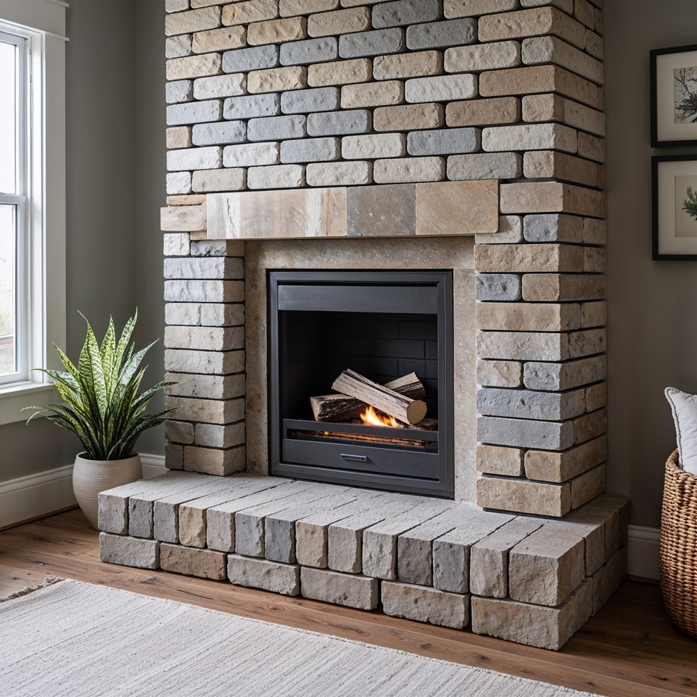 Fireplace surround after - natural stone veneer