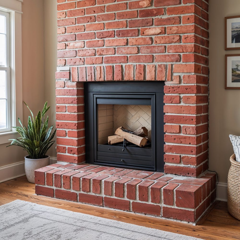 Fireplace surround before - plain red brick