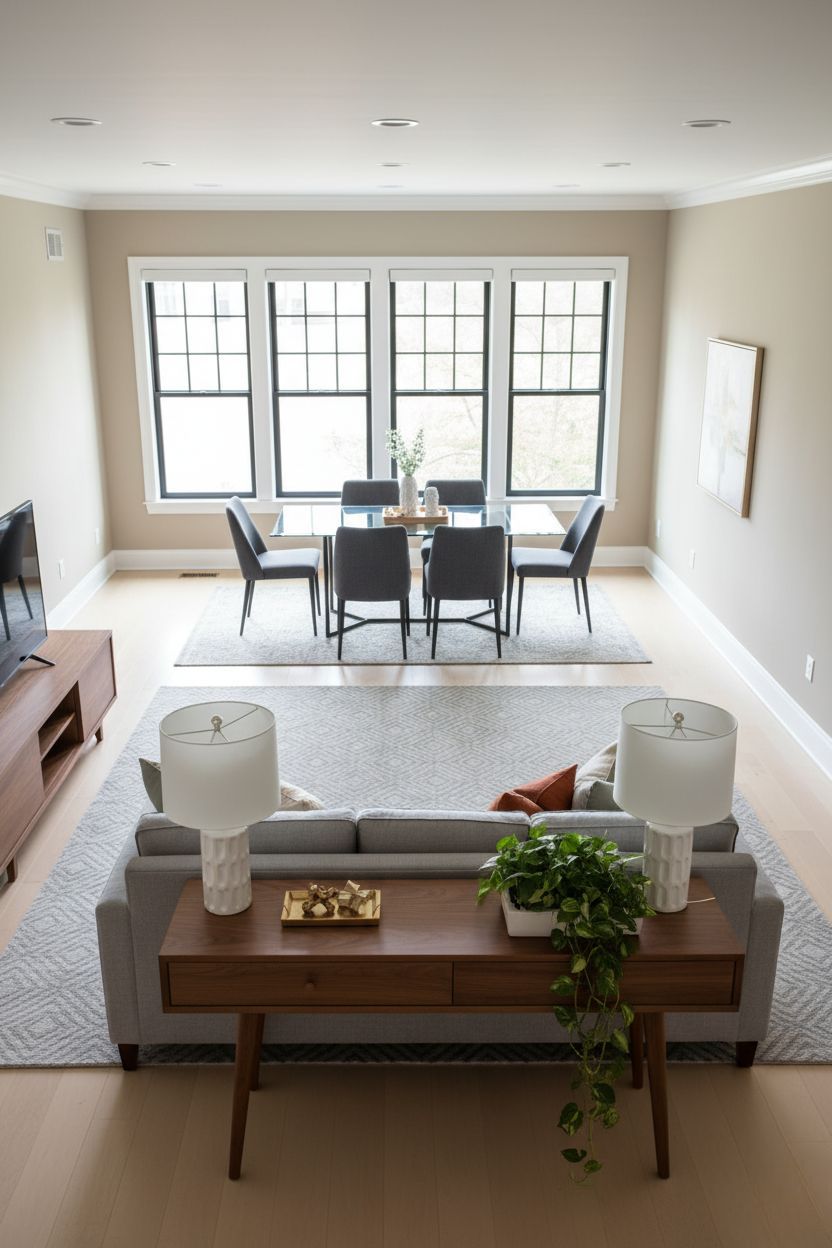 Floating Sofa Layout With Console Table Room Divider