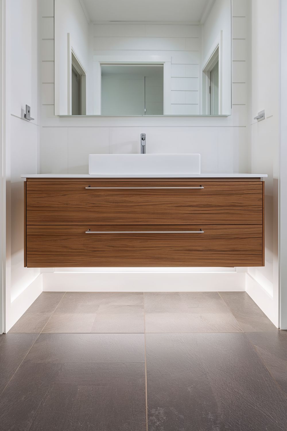 Floating Vanity In Wood Grain With Undermount Sink