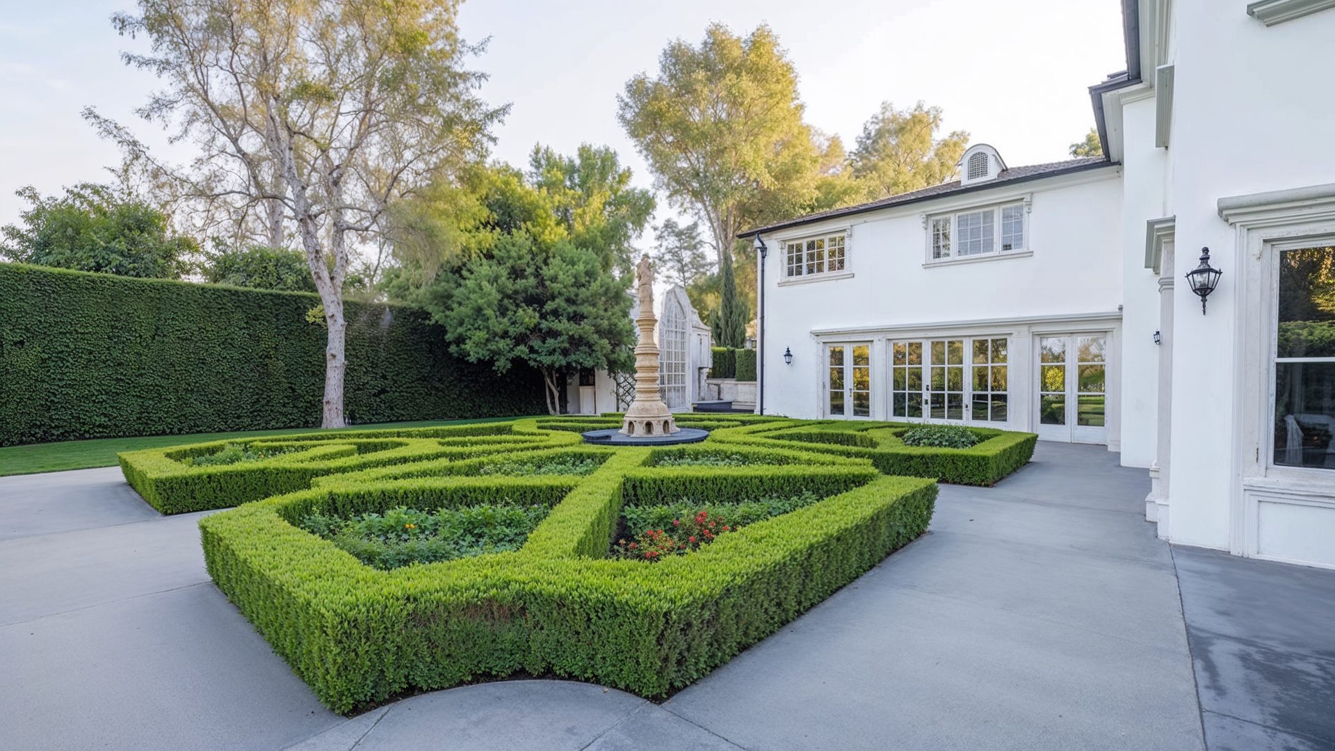 Formal Garden Hedge Maze European Landscaping Holmby Hills Man