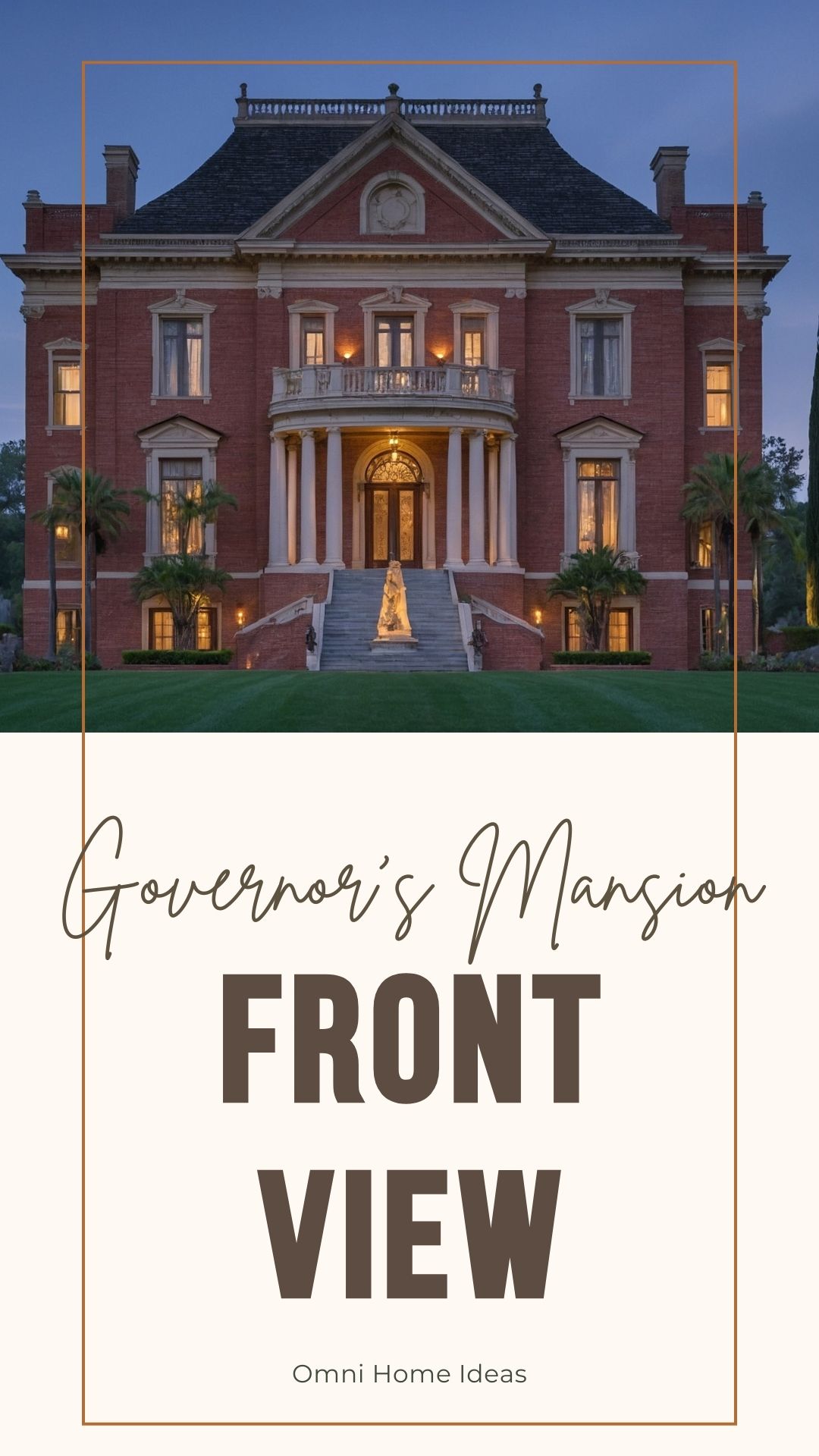 front view of the illinois governor's mansion at dusk