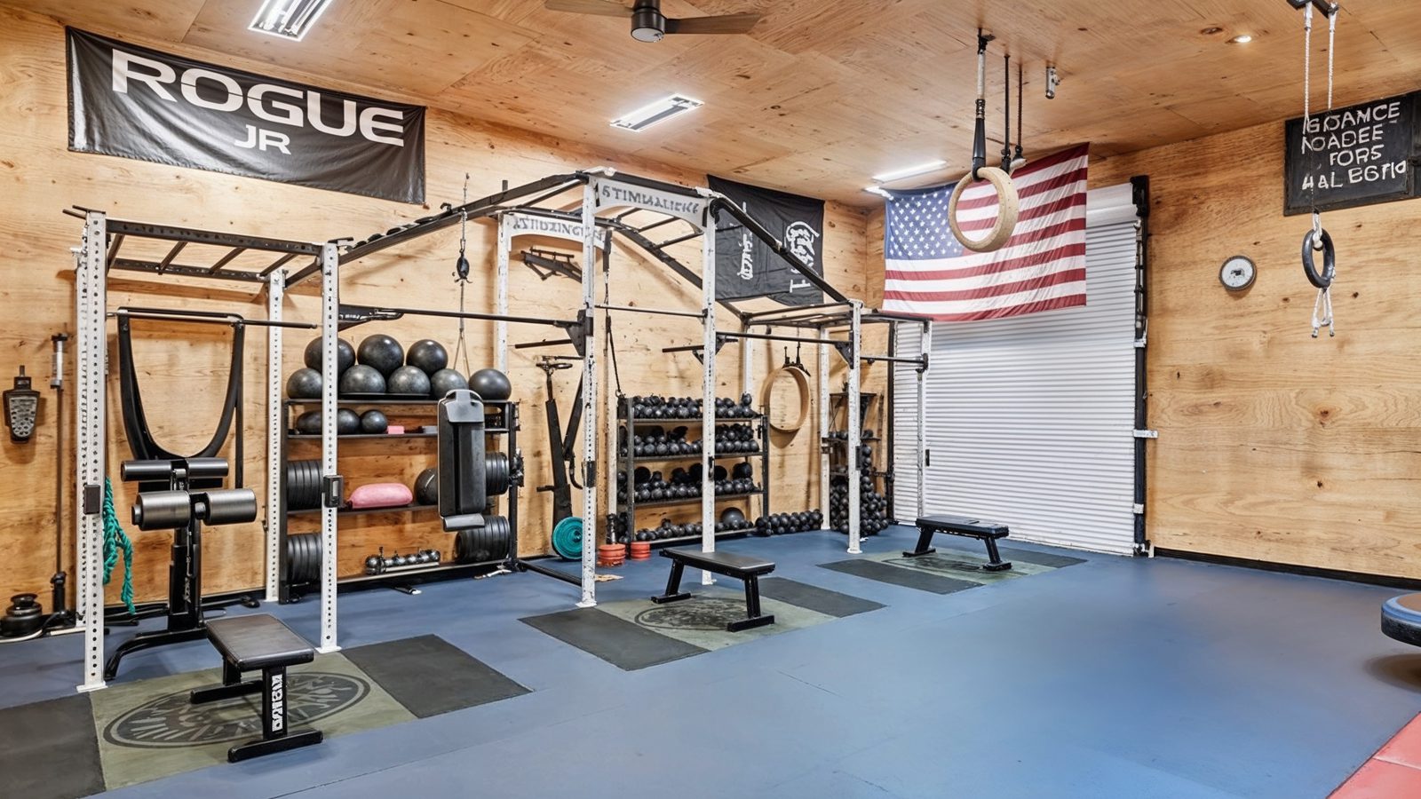 fully equipped personal gym with rustic touches