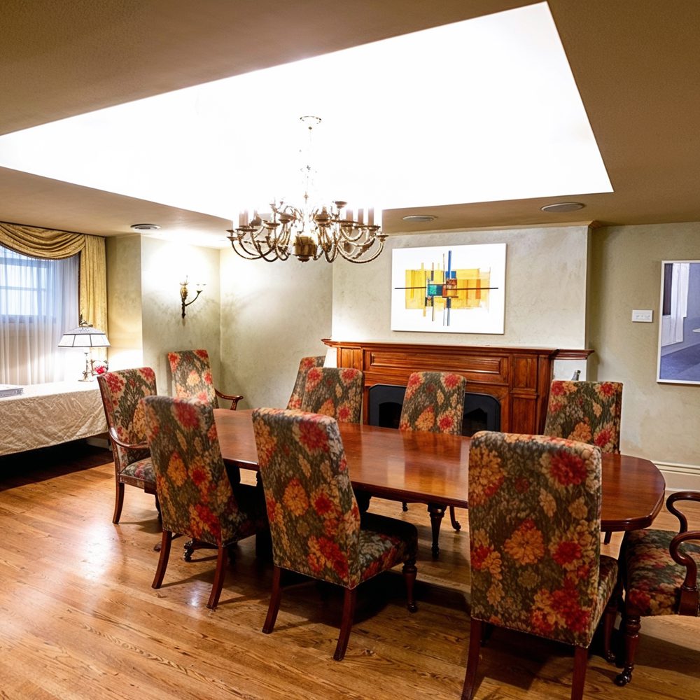 functional meeting room in the mansion%e2%80%99s lower level