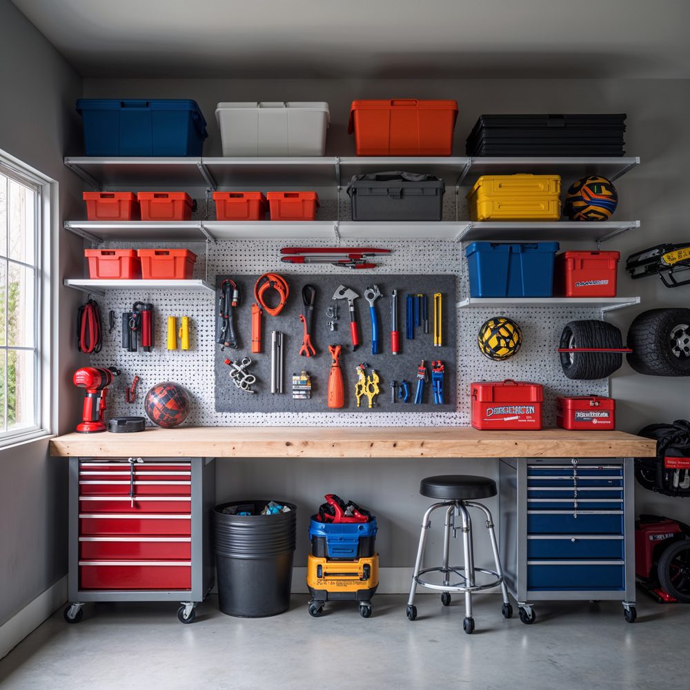 Garage organization system with wall storage