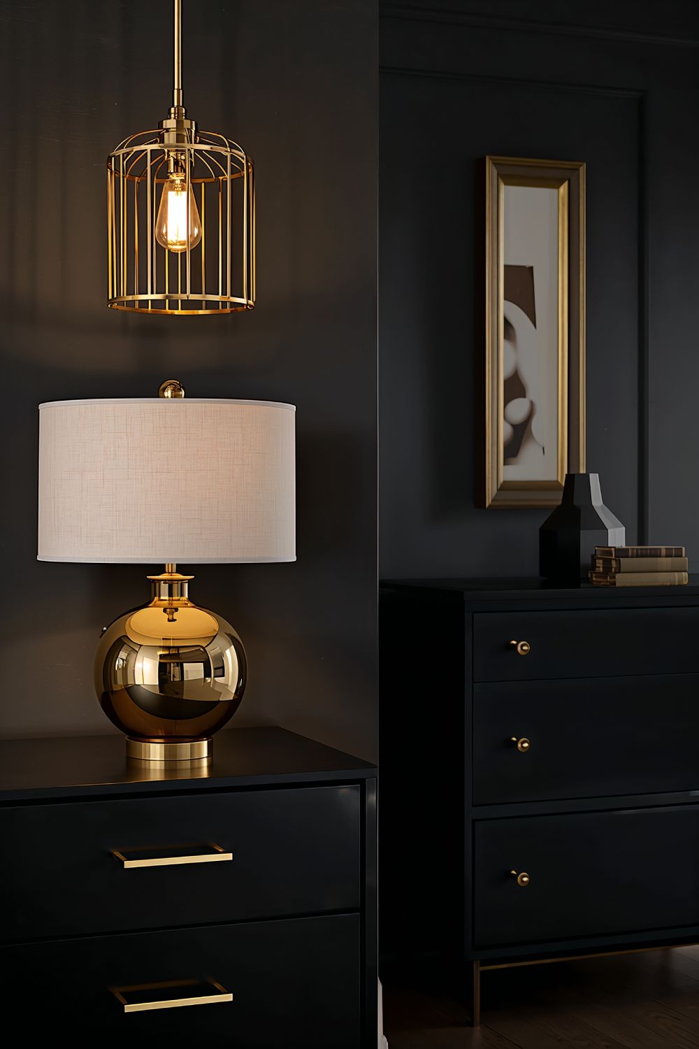 Gold Brass Lighting Fixtures For Black Bedroom Elegance