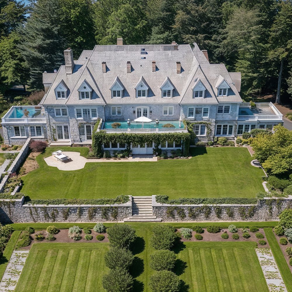 01 grand aerial view of copper beech farm in greenwich, ct