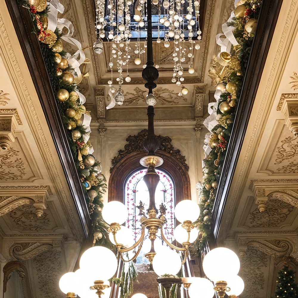02 grand staircase adorned for the holidays