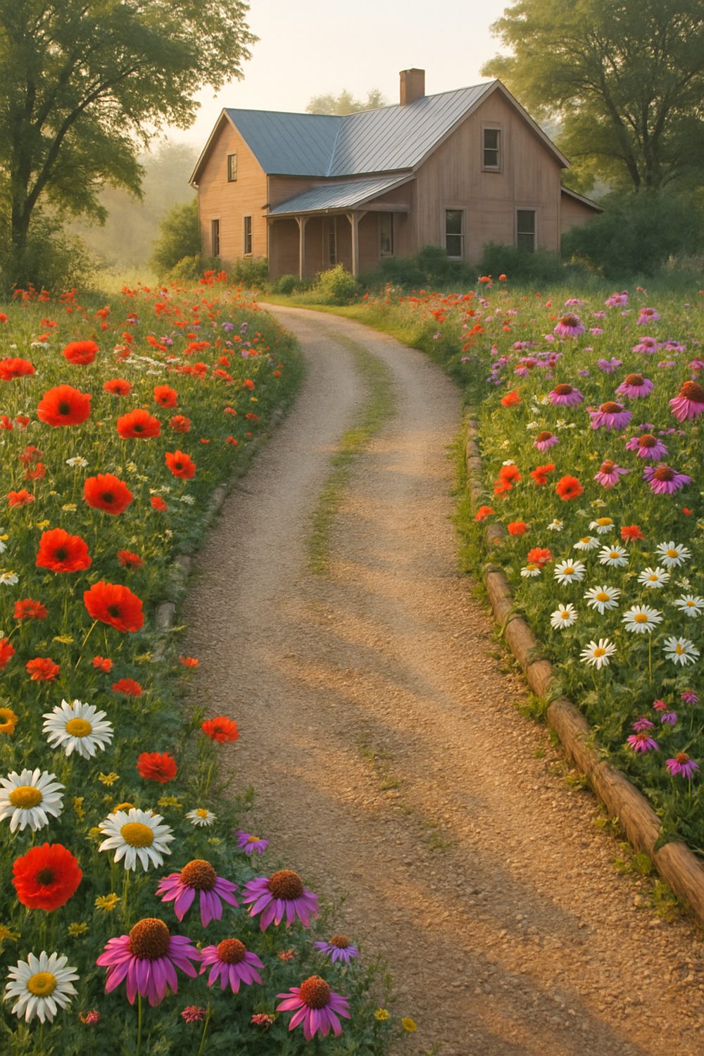 Gravel Borders And Wildflowers For Driveway Entrances