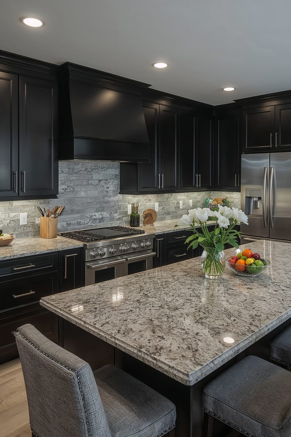 Gray Granite Countertops Black Cabinets Kitchen