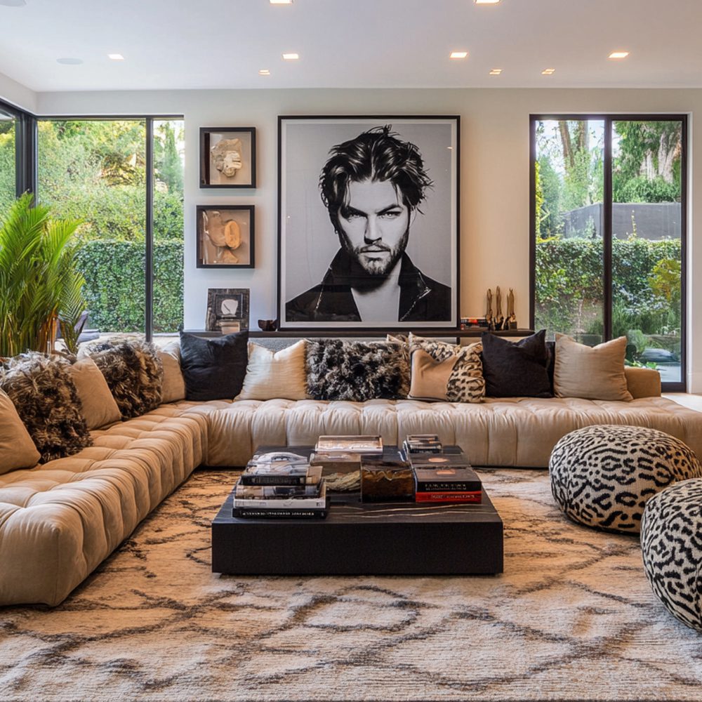 gwen stefani and blake shelton's bold living room in encino