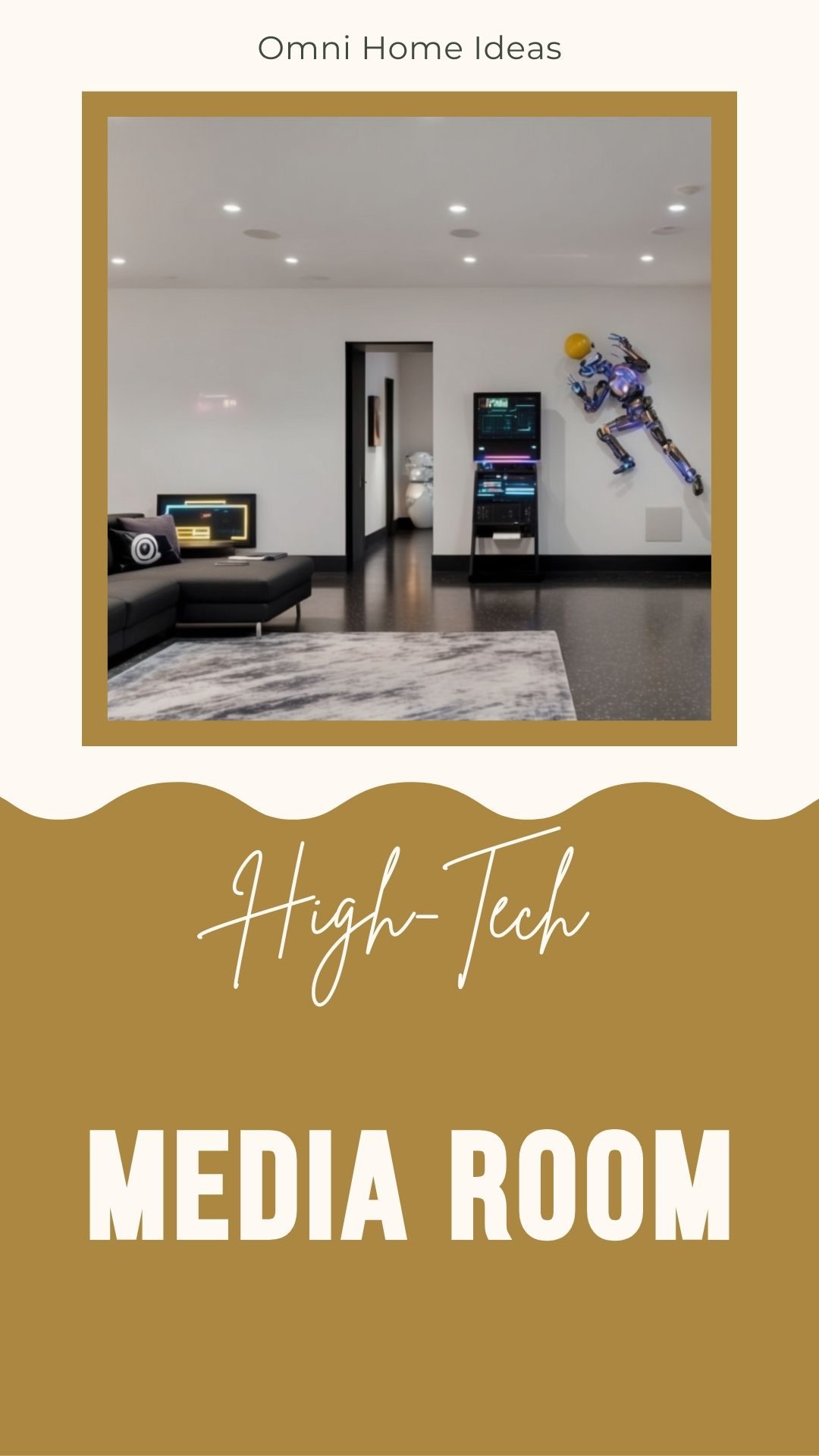 high tech media room with custom art displays