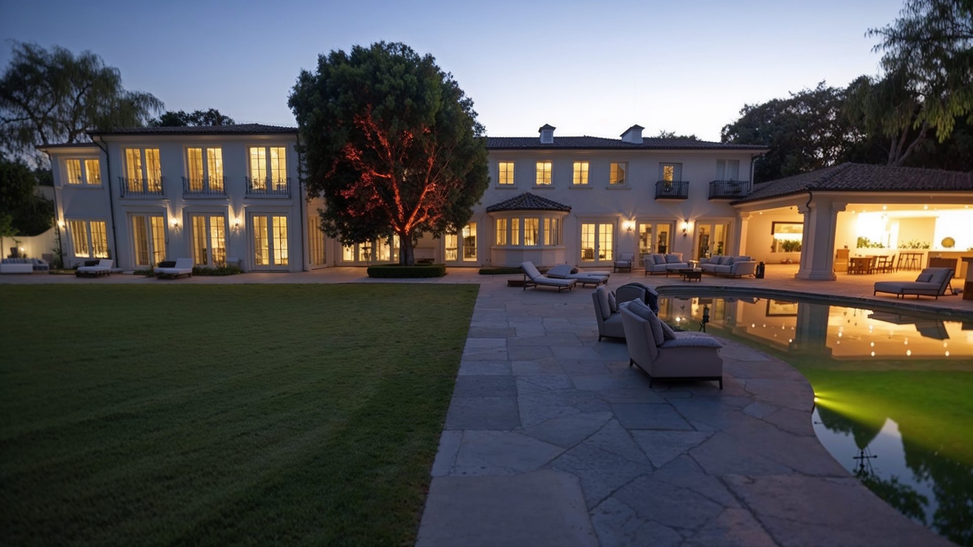Holmby Hills Mansion Evening Lights $61.5M Celebrity Estate Ni