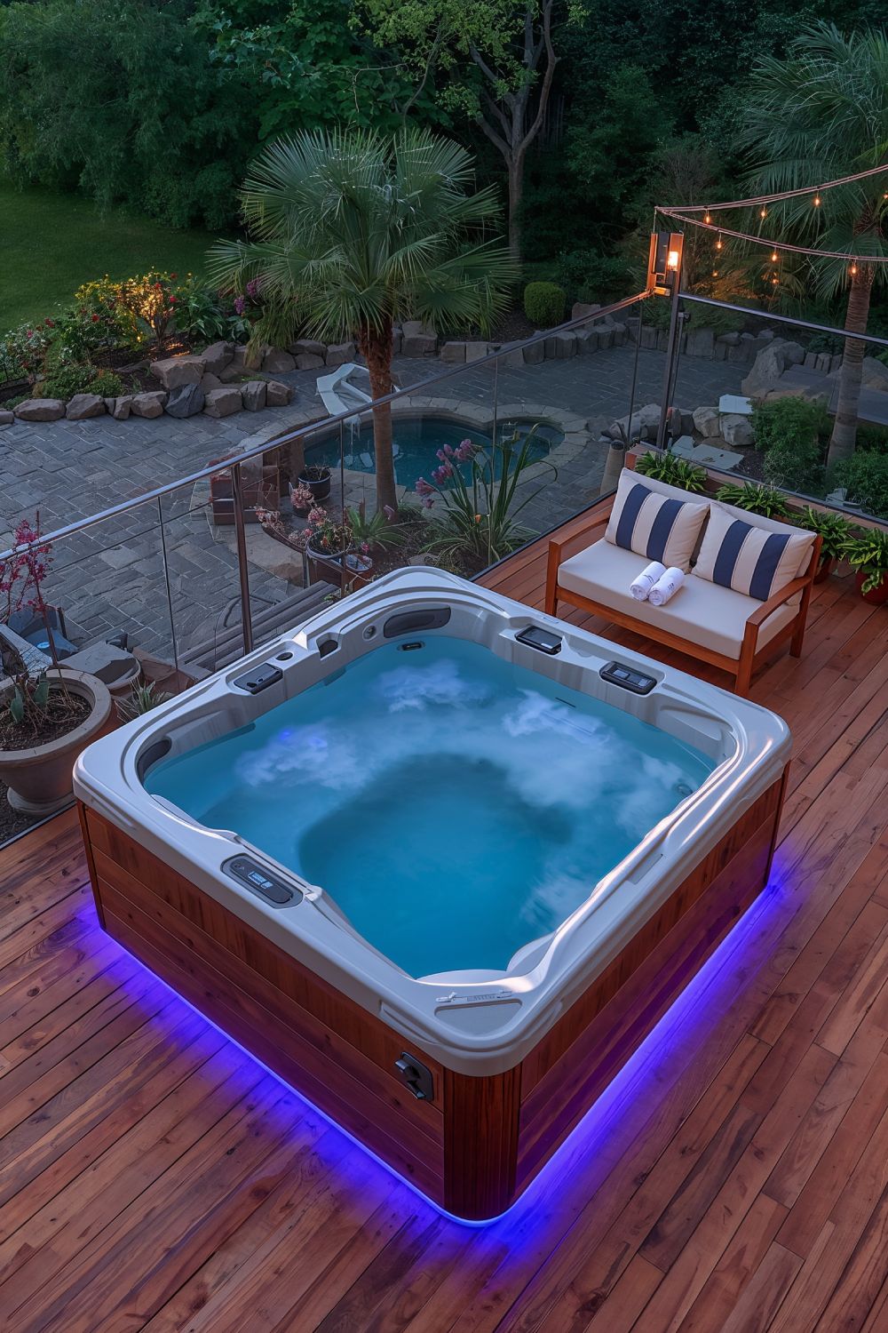 Hot Tub Built Into Wooden Deck With Seamless Design