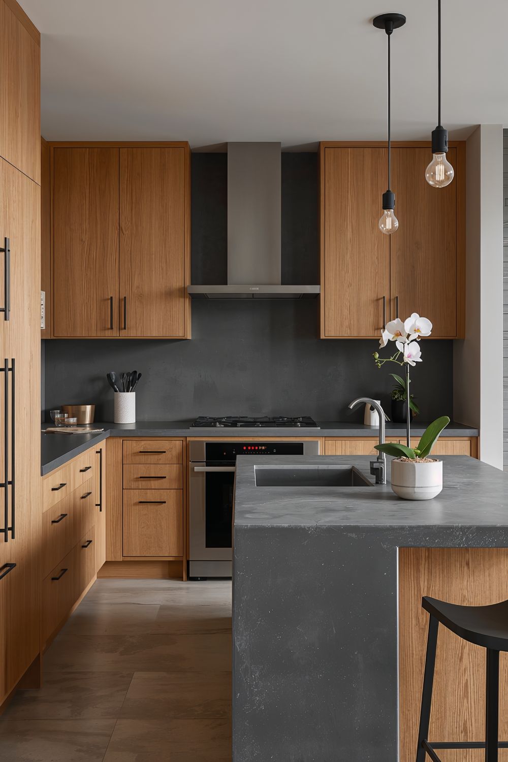 Industrial Concrete Look Counters Update Oak Cabinet Kitchens