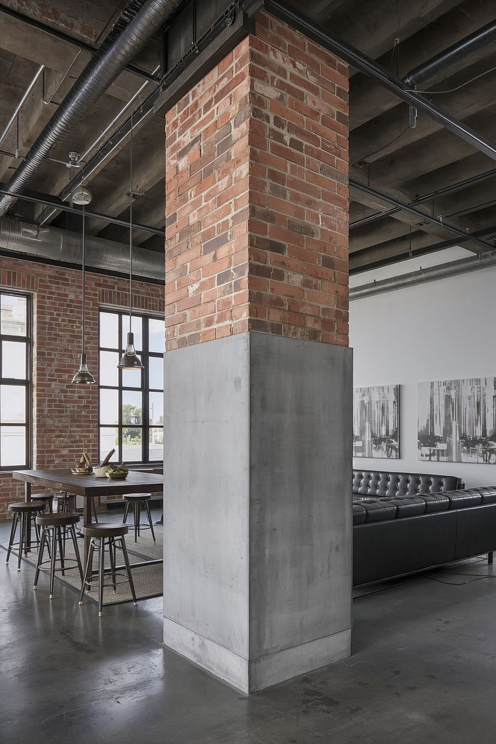 Industrial Exposed Brick Pillar Design For Modern Loft Interiors