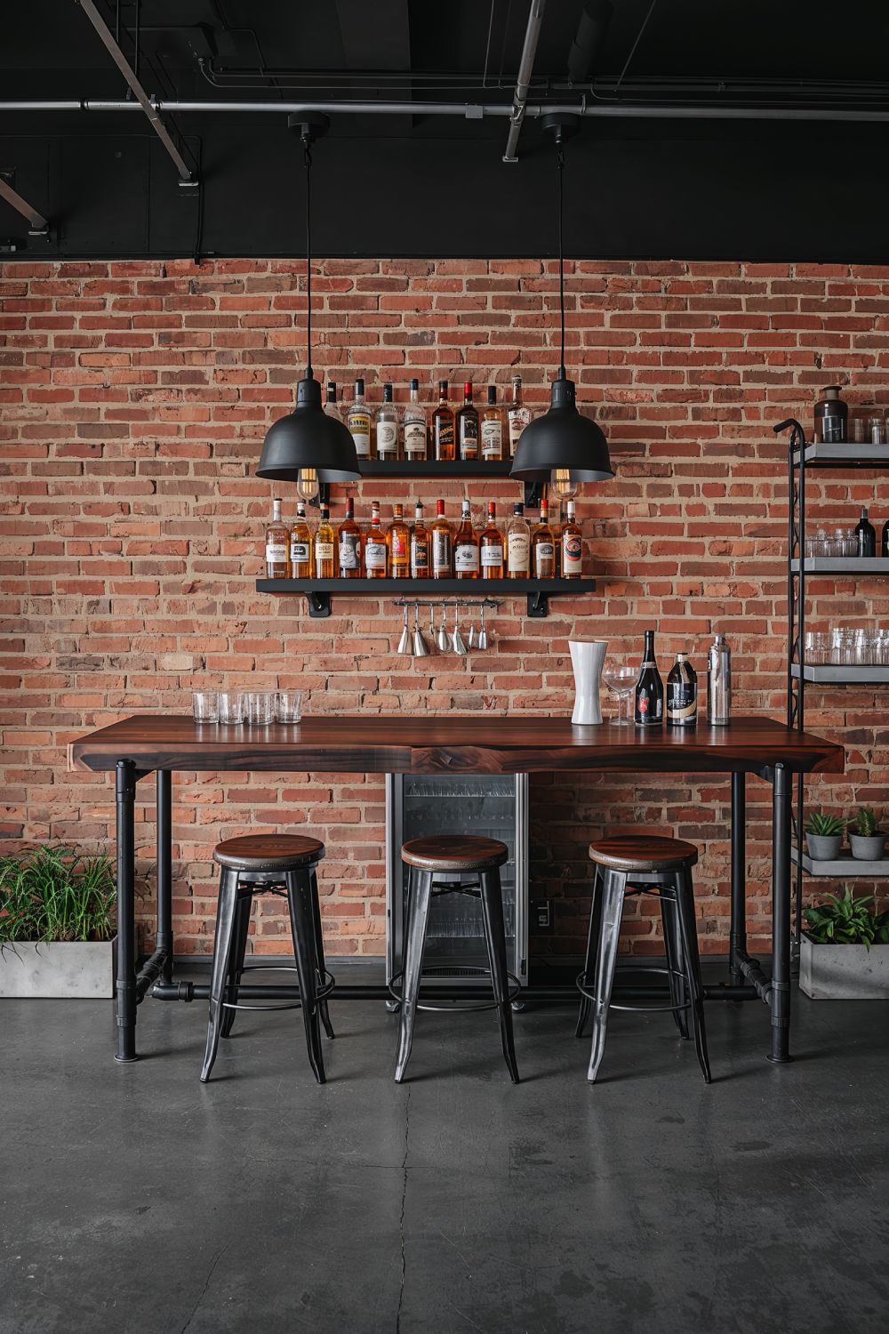 Industrial Man Cave Bar Design With Exposed Brick Wall