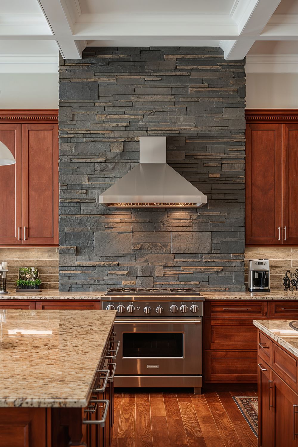Kitchen And Dining Room Stone Backsplash Accent Walls