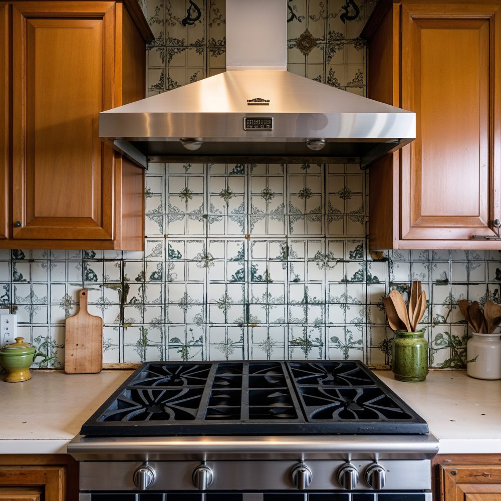 Kitchen backsplash before - outdated tile