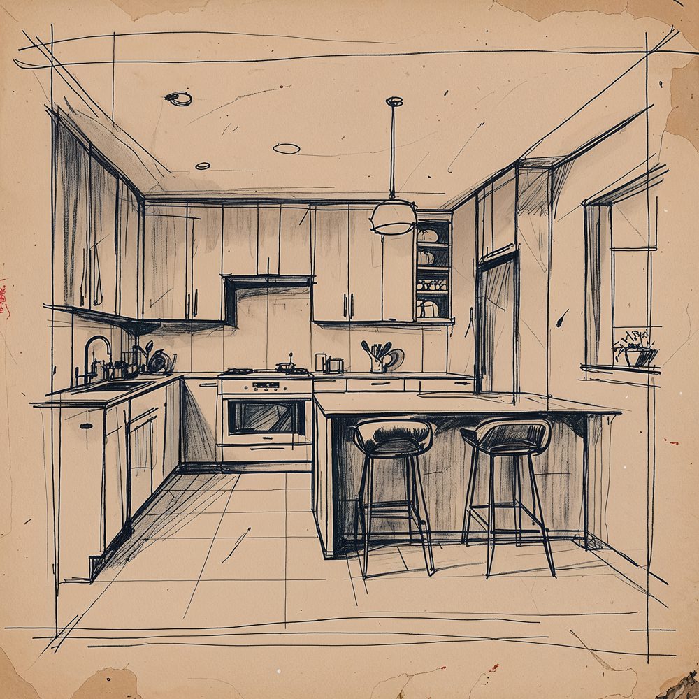 Original kitchen layout showing space constraints and dated elements