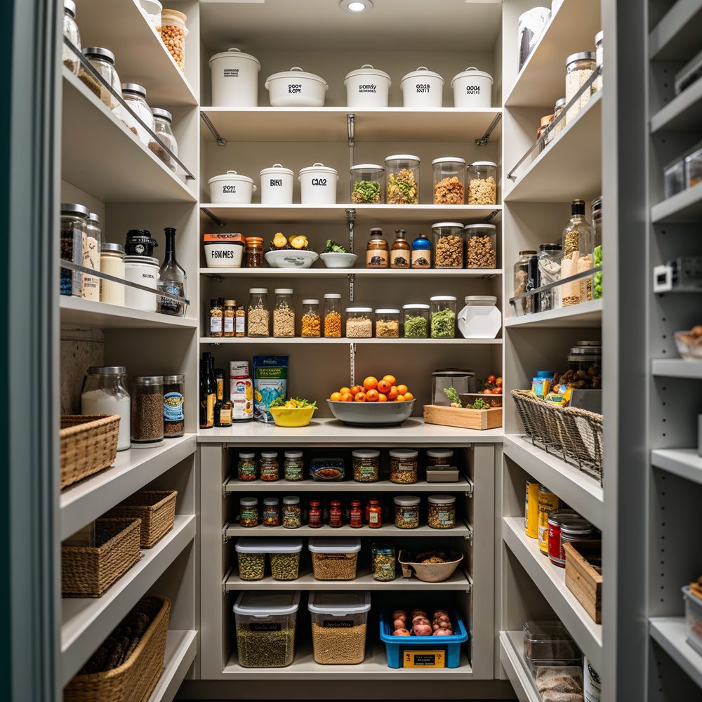 Kitchen pantry area after custom organization system