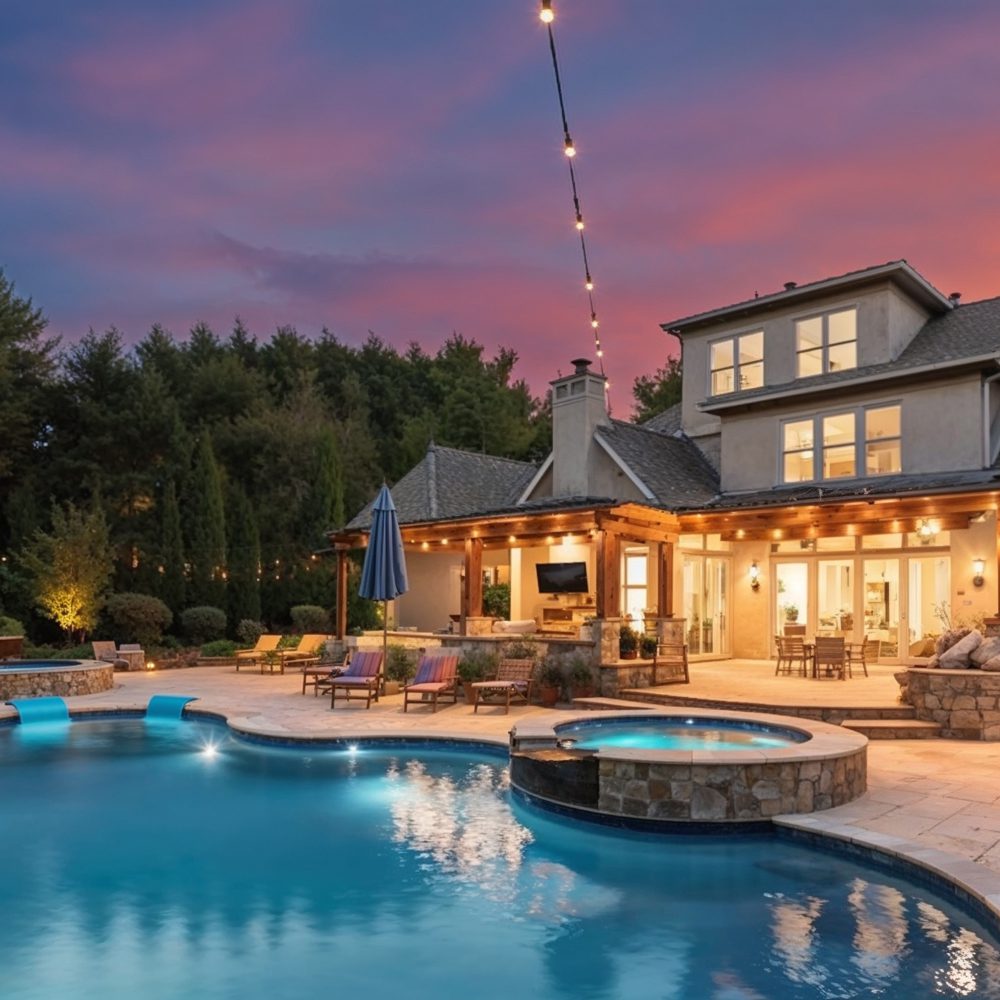 lagoon style pool at sunset 09