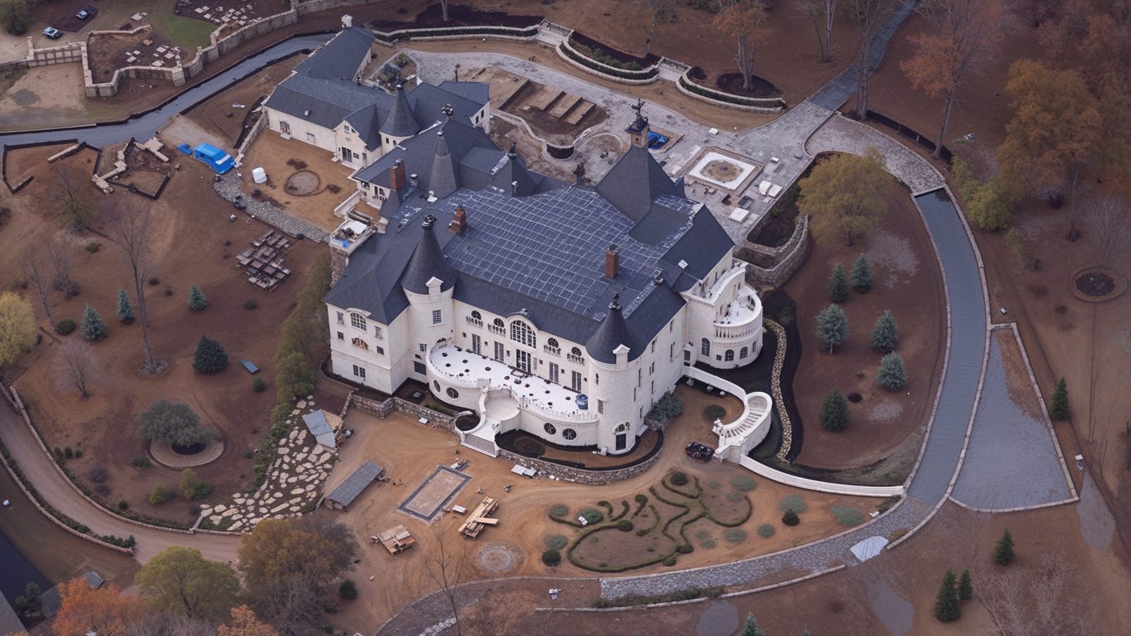 overhead angle showcasing mansion%e2%80%99s expansive grounds