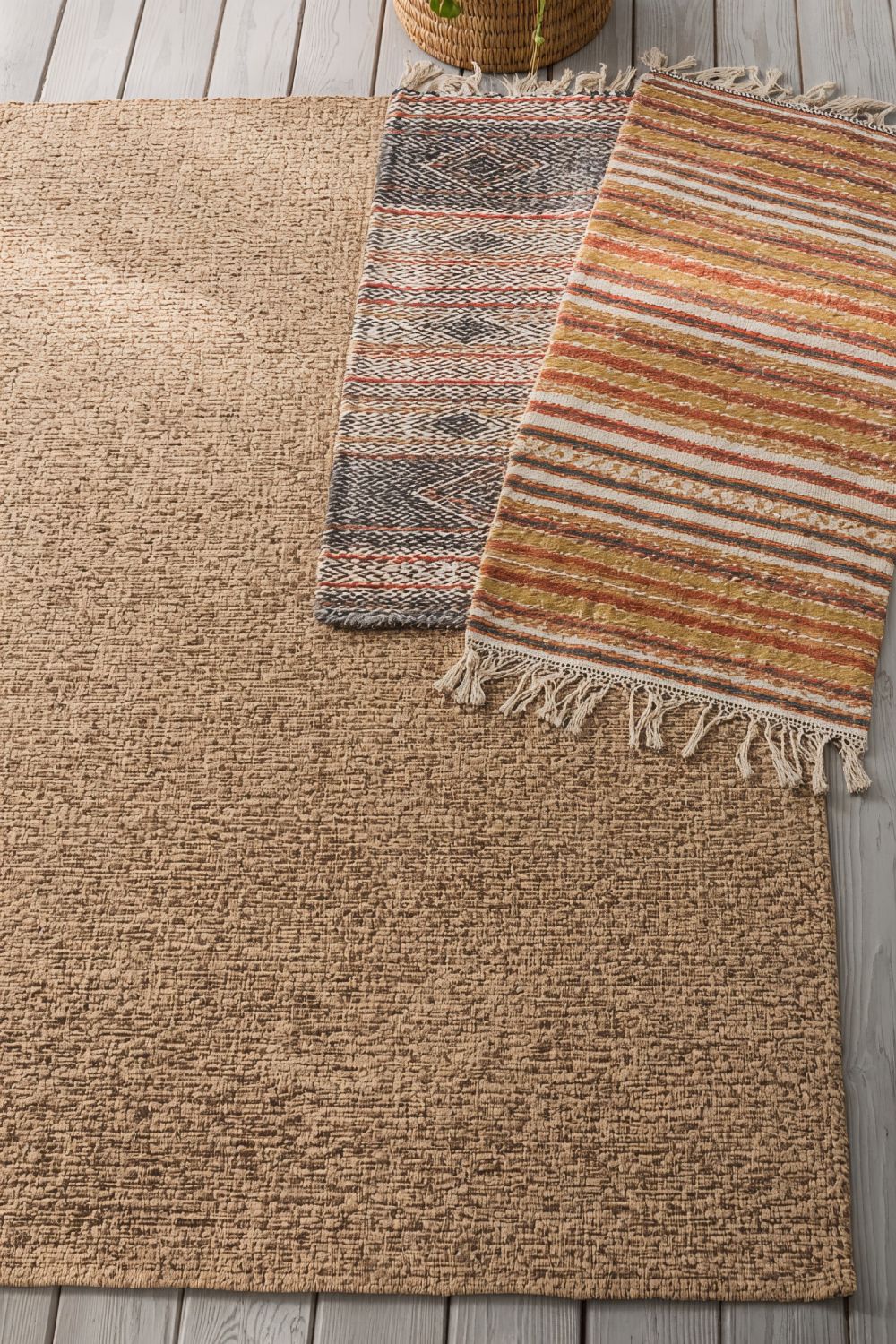 Layered Boho Outdoor Rugs With Geometric Patterns