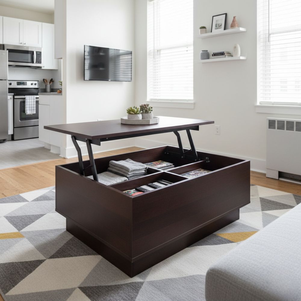 Lift Top Coffee Table Transforms To Dining Height Small Space