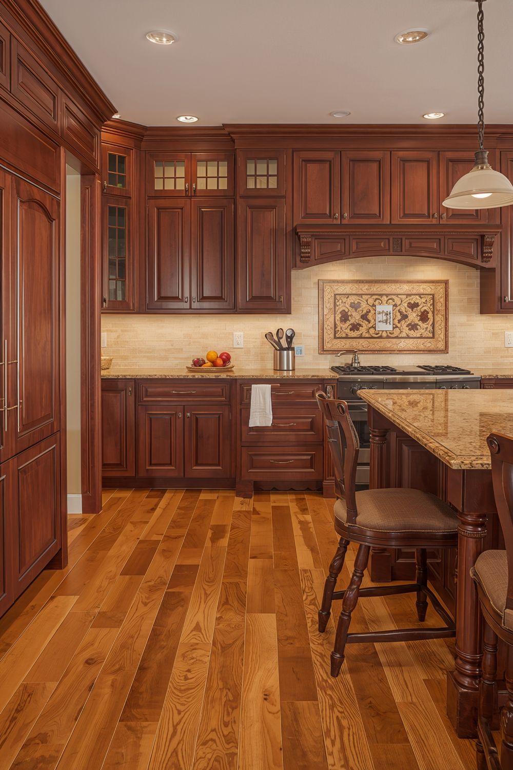 Light Cherry Hardwood Floors With Dark Cherry Cabinets